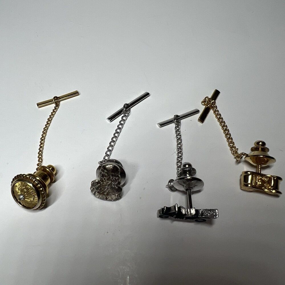 Vintage Mens Tie Tack Lot 4pc Sarah Coventry 1964 Train Car FMCS Franklin Mint